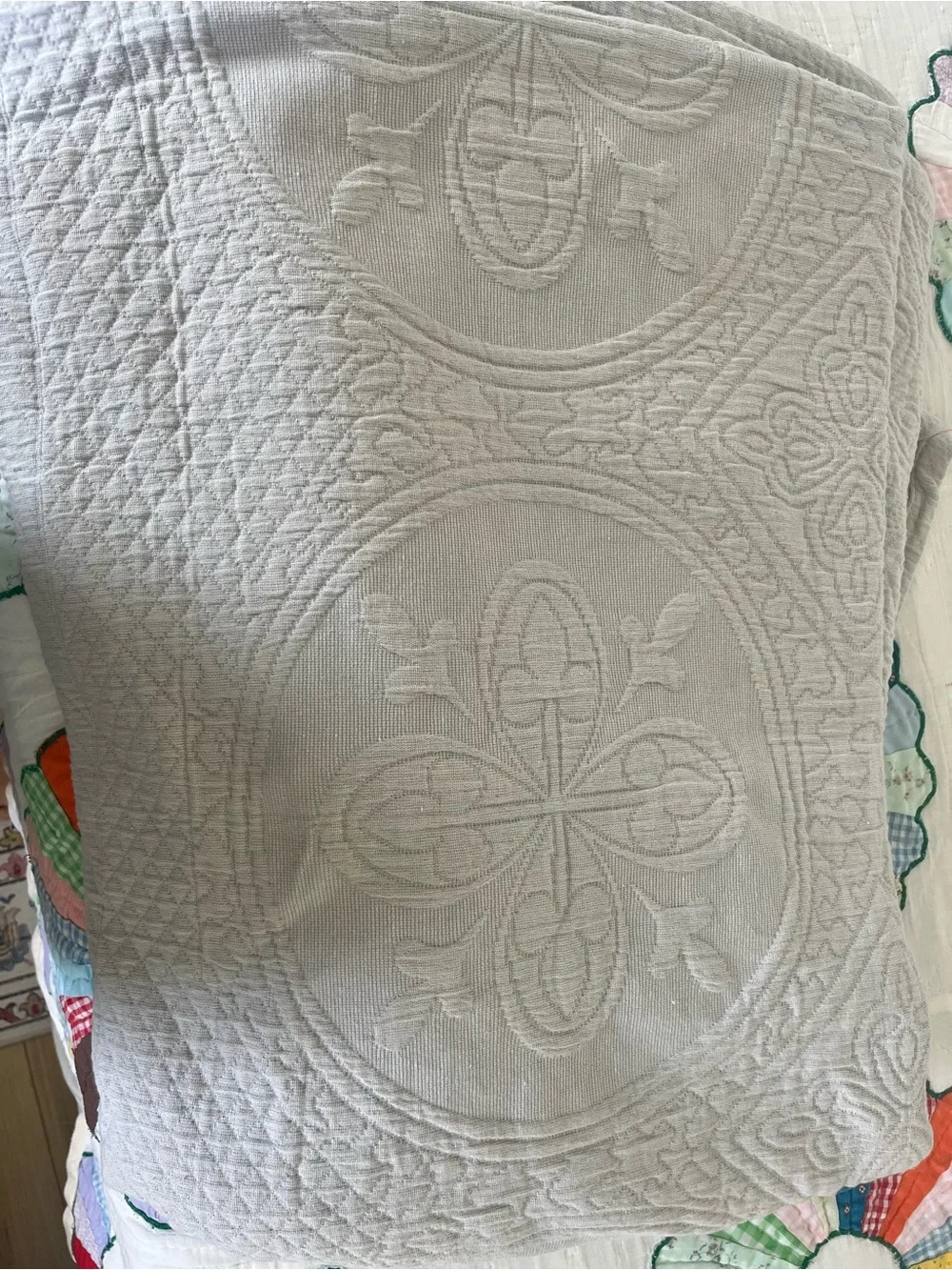 Waverly Cream Matelassé Coverlet with Raised Medallion Pattern